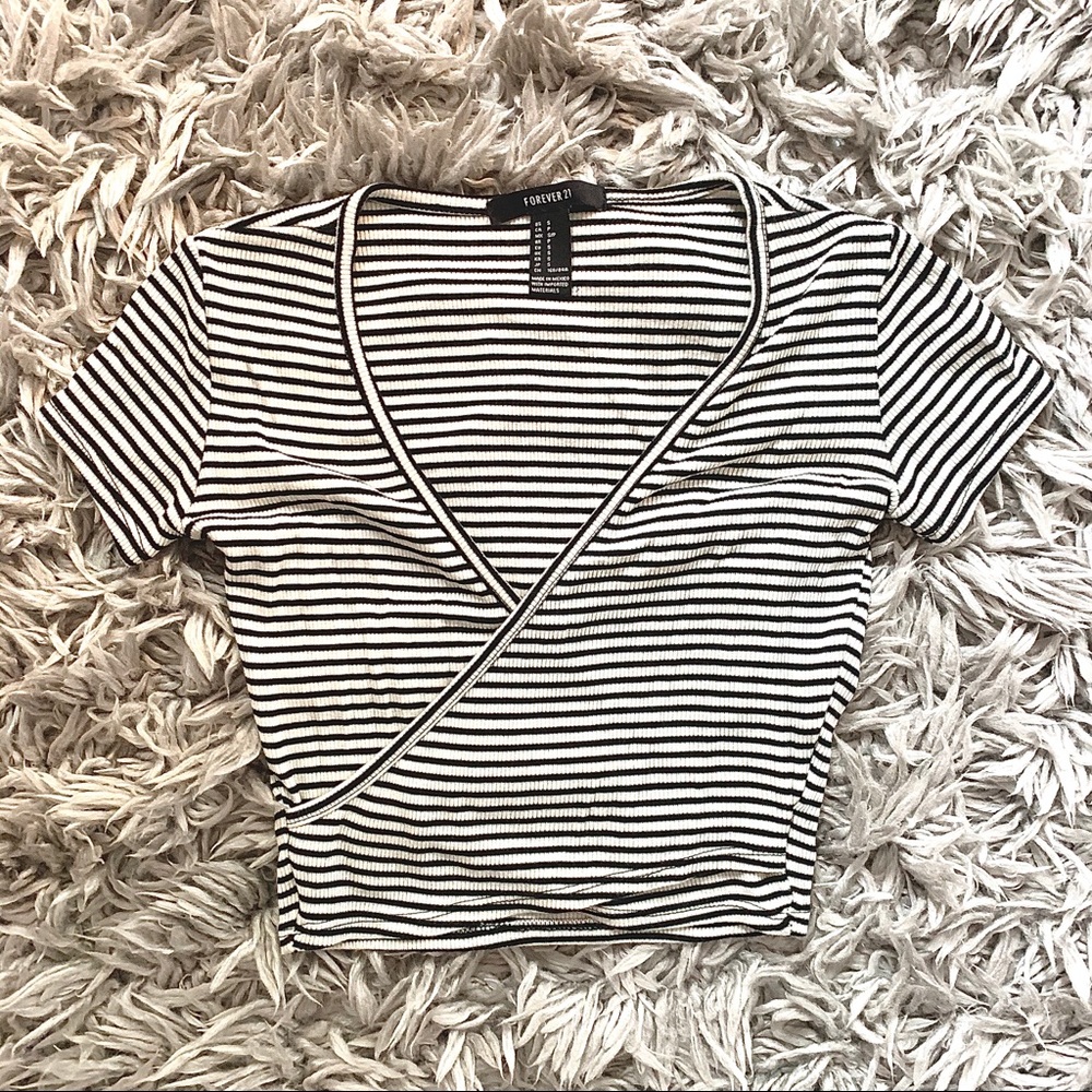 [Forever 21] Striped Ribbed Crop Top